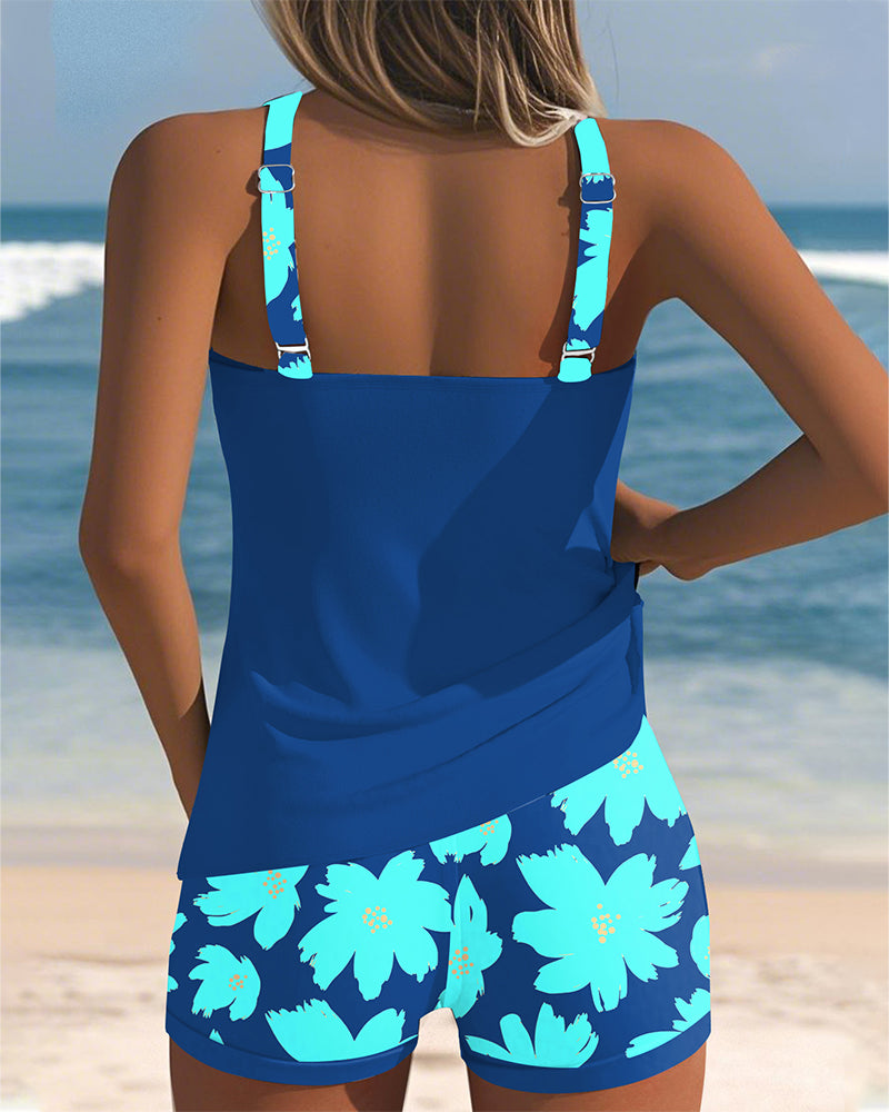 Aumora U-Neck Sleeveless Printed Boxer Tankini
