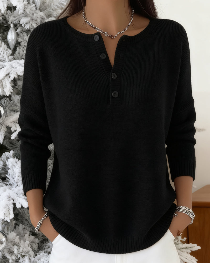 Long-Sleeved Button-Down Solid Color Sweater