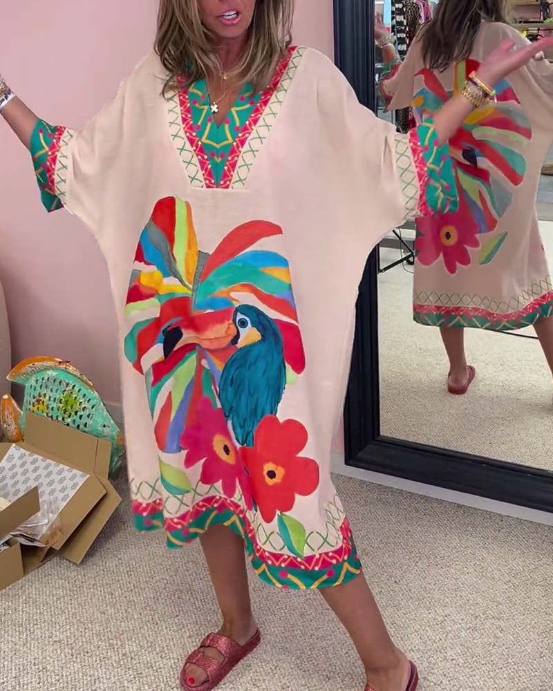 V-neck Graffiti Print Dress