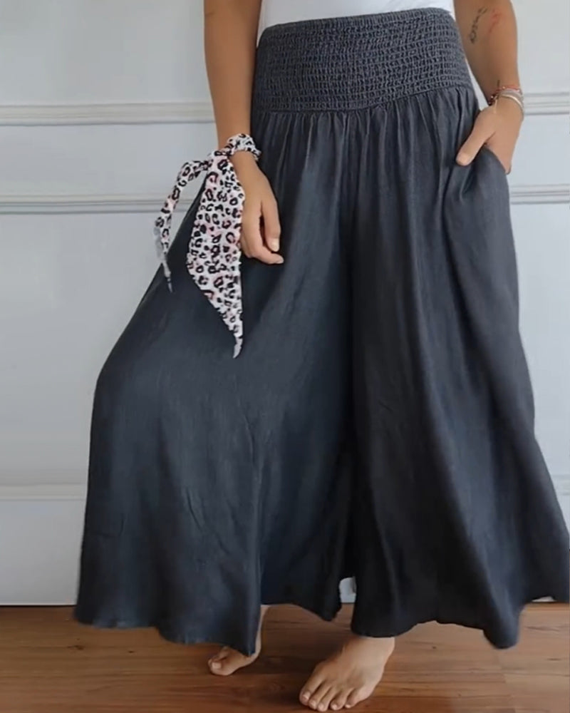 Elastic waist wide leg pants