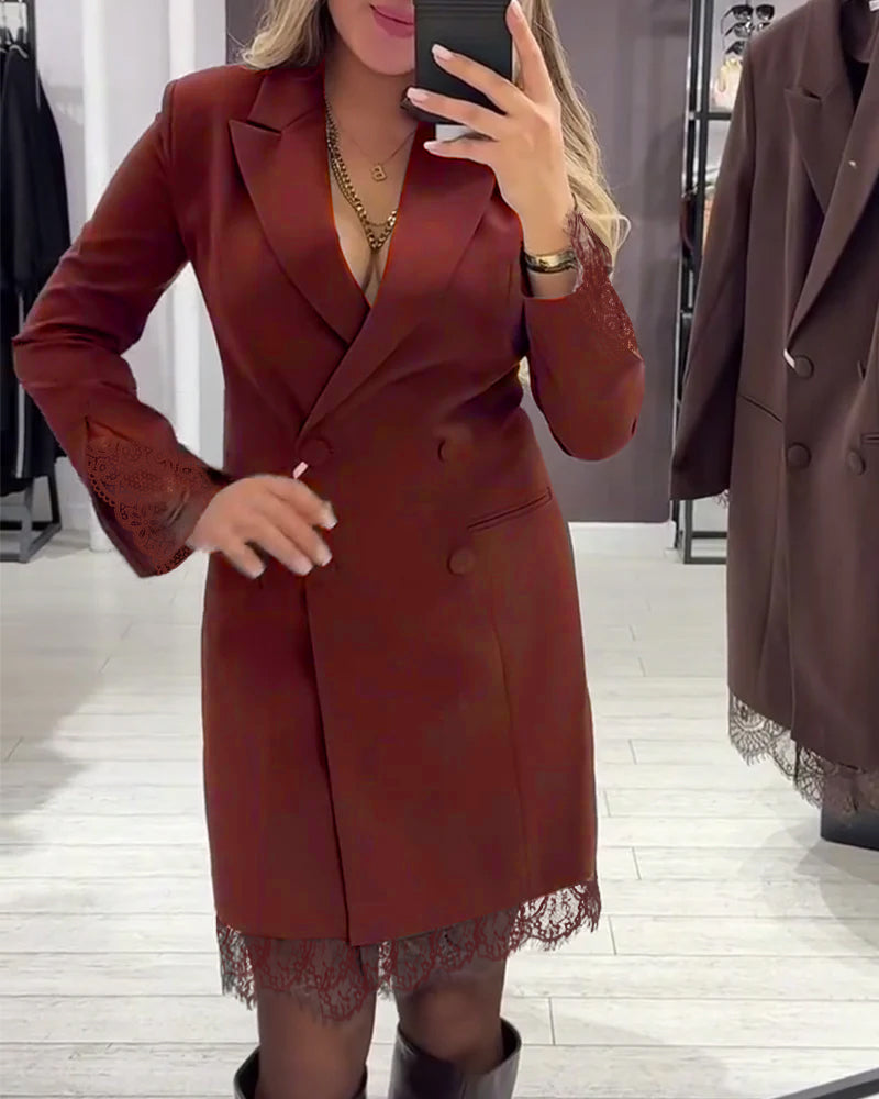 V-Neck Spliced Work Dress