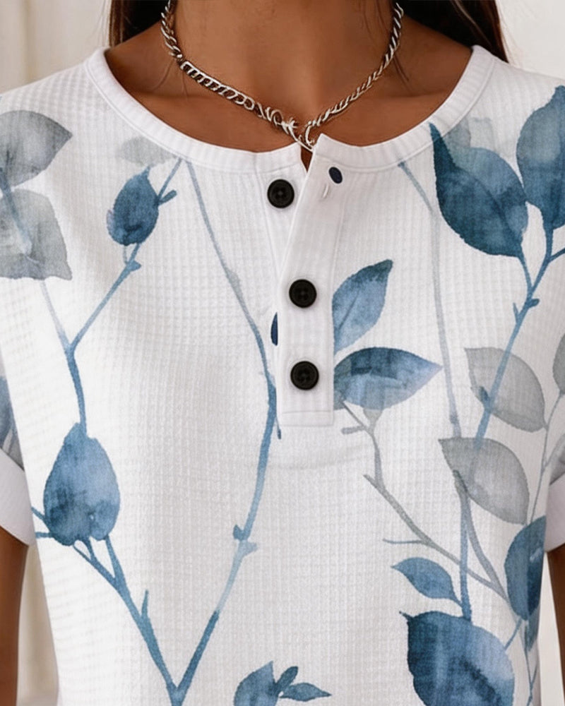 Waffle Leaf Print Top