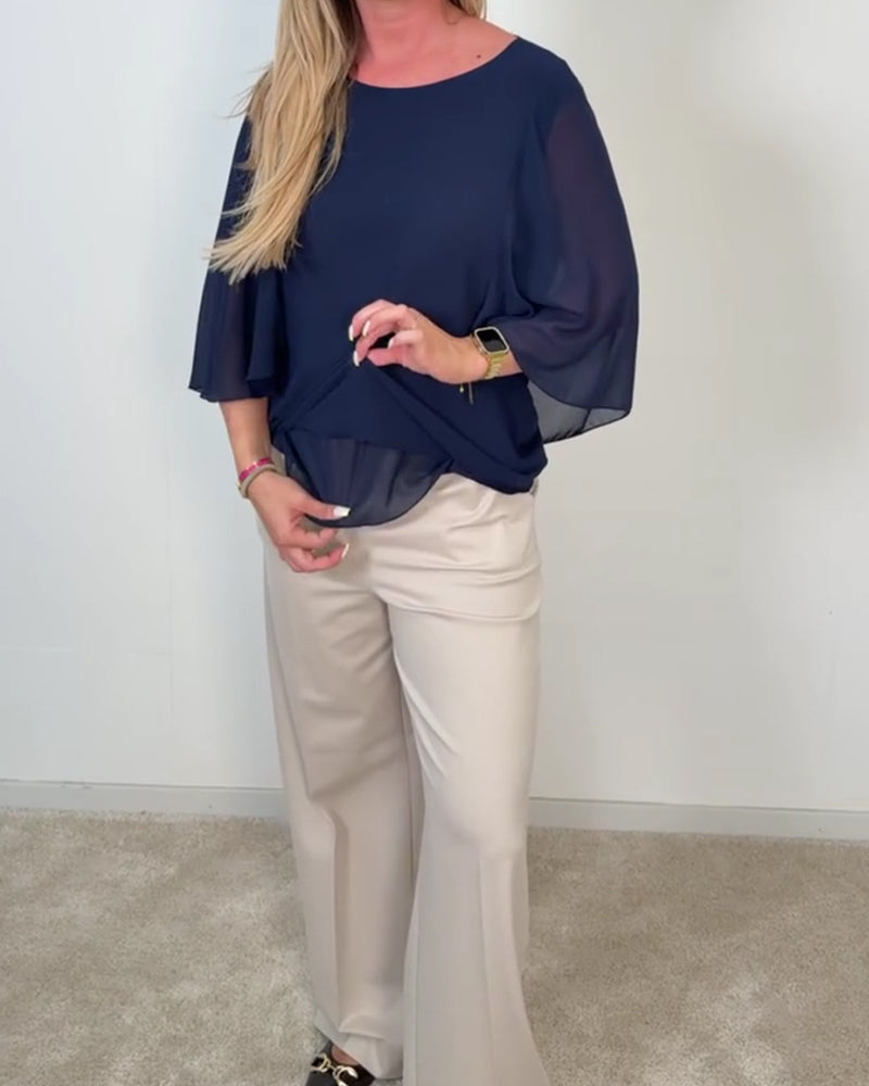 Bell Sleeve Crew Neck Blouse