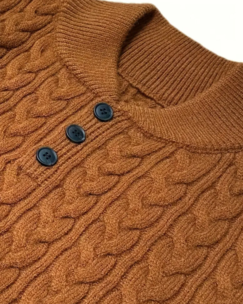 Stand Collar Cable Knit Pullover