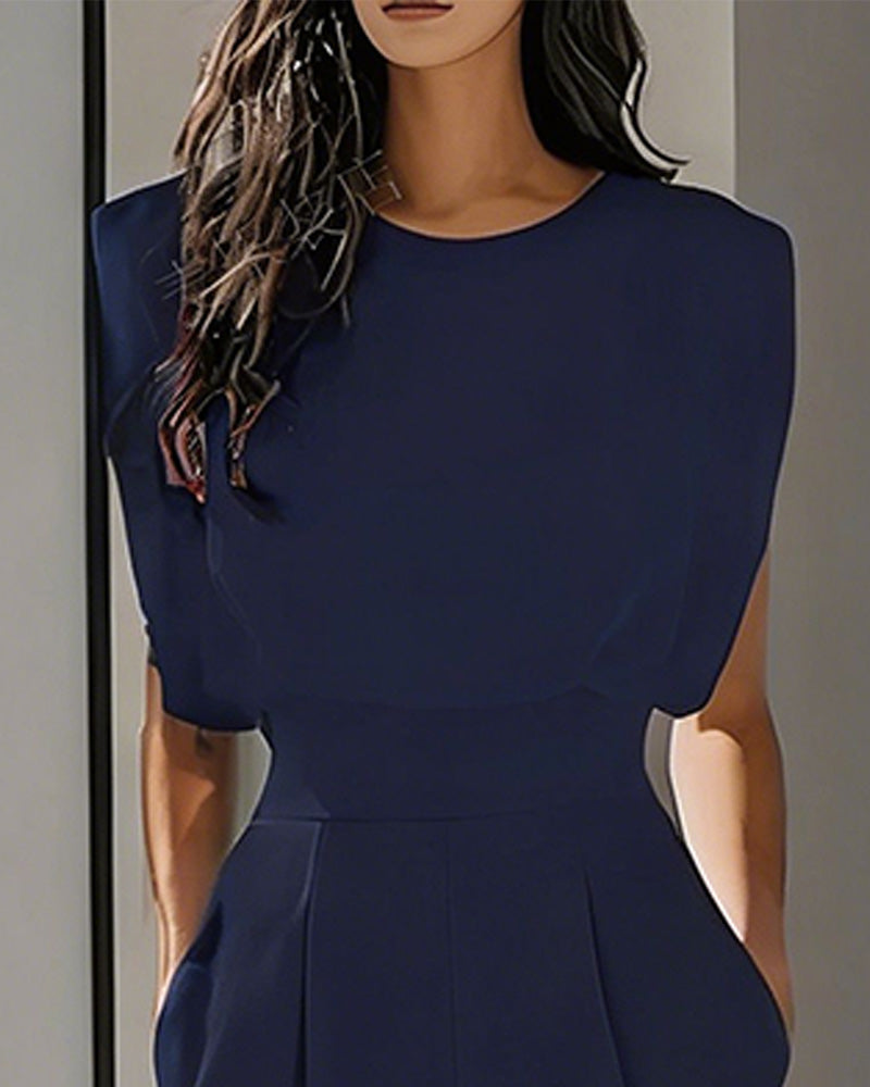 Solid Casual Belted Jumpsuit
