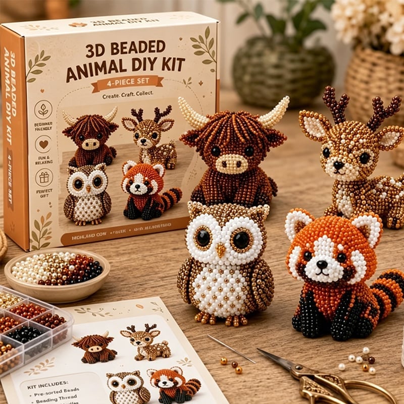3D Beaded Animal Craft Kit - DIY Miniature Animal Beading Set for Beginners