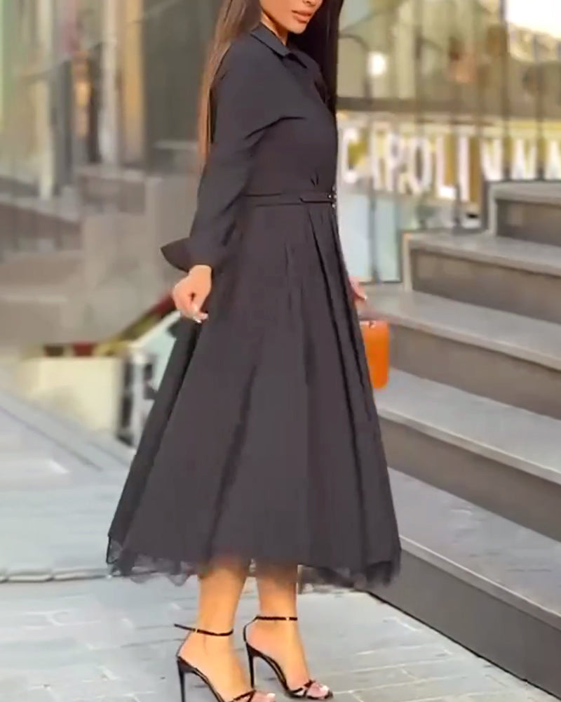 Fashionable Lapel Waisted Shirt Dress