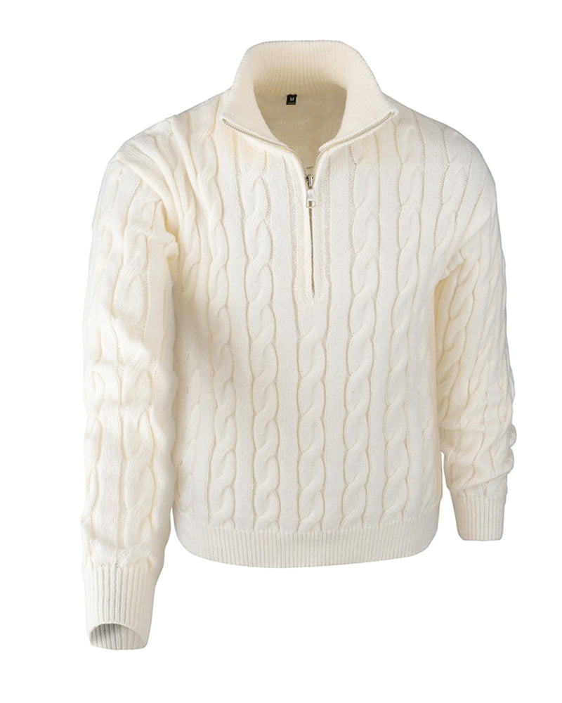Men's Solid Color Cable-Knit Zipper Pullover