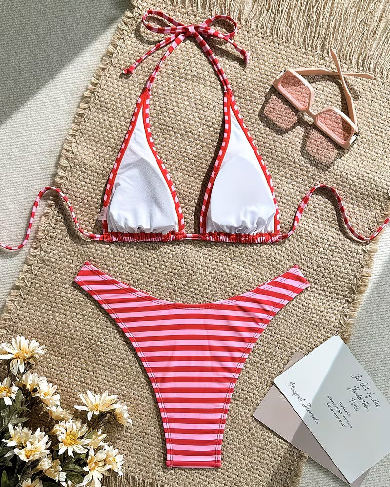 Horizontal Striped Halter Bikini