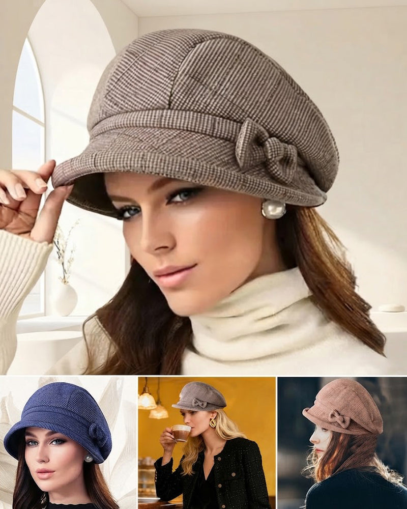 Women's Elegant Plaid Pattern Bow Decor Beret