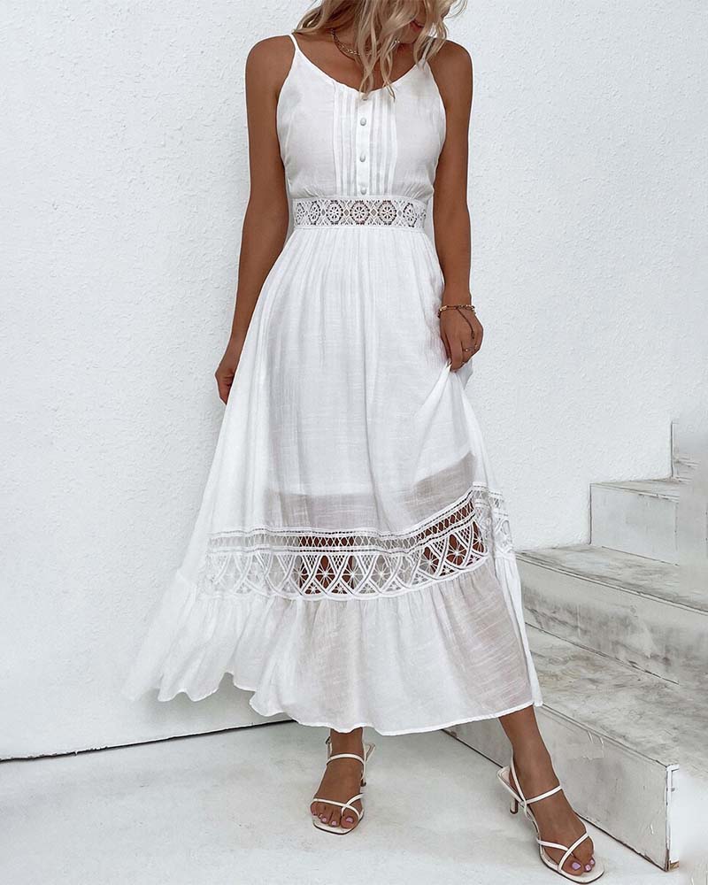 Solid color elegant lace suspender dress