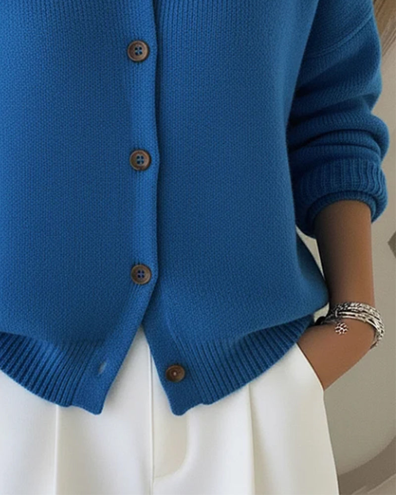 Long-Sleeved Button-Down Lapel Pullover