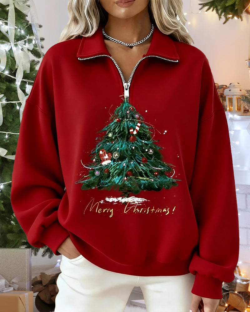 Christmas Tree Print Crew Neck Sweatshirt
