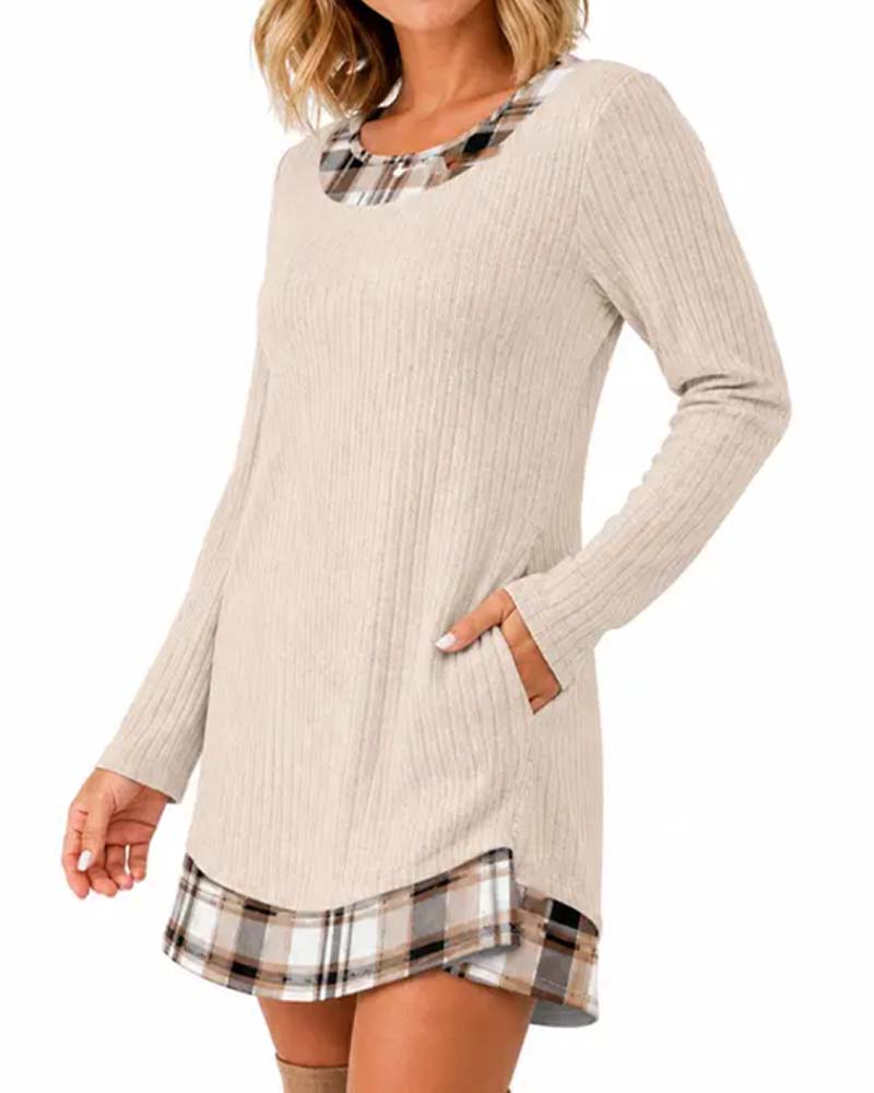 Plaid Faux Two-Piece Dress