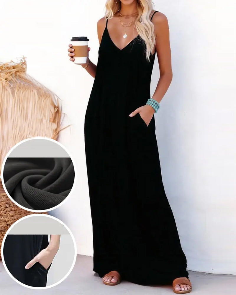 Solid Loose Pocket Maxi Dress