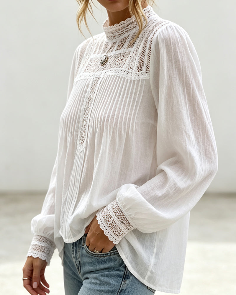 Lantern Sleeve Solid Casual Blouse