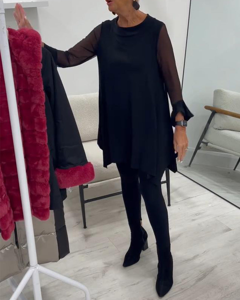 Irregular Hem Flared Sleeve Blouse