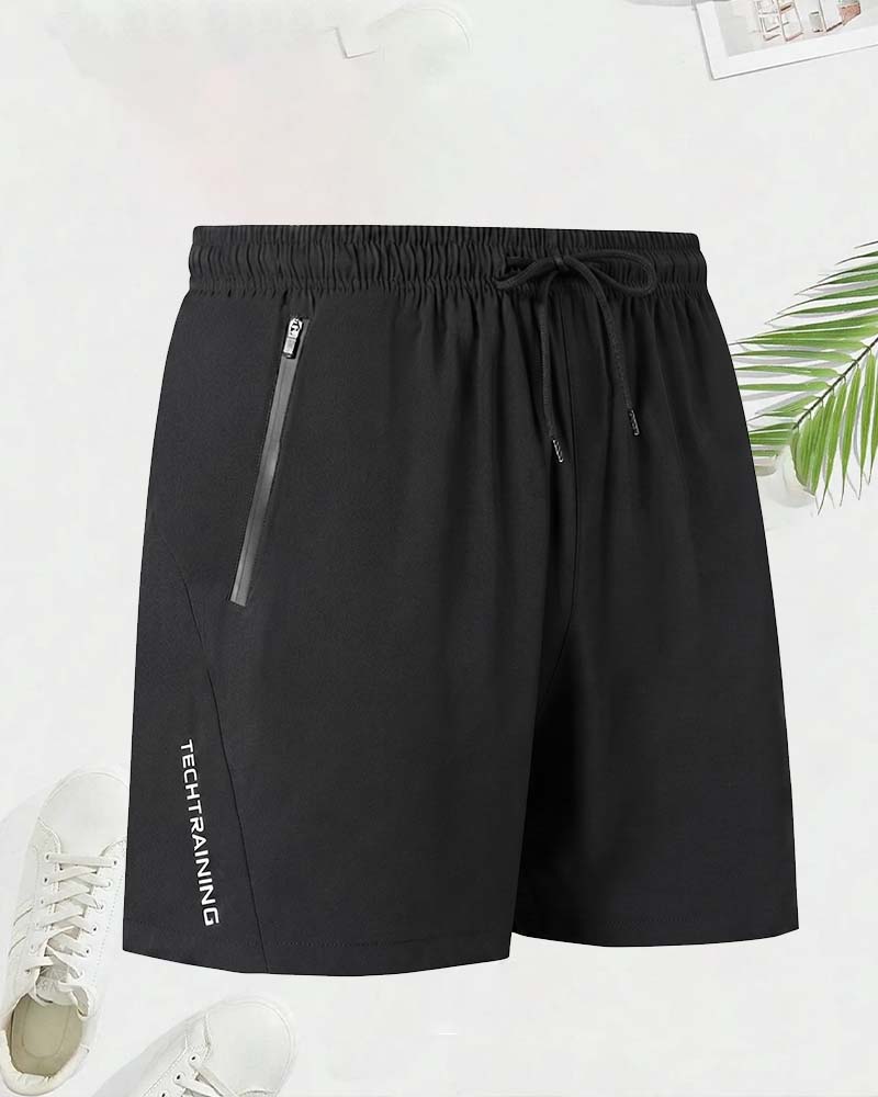 Drawstring Zipper Elastic Waist Shorts