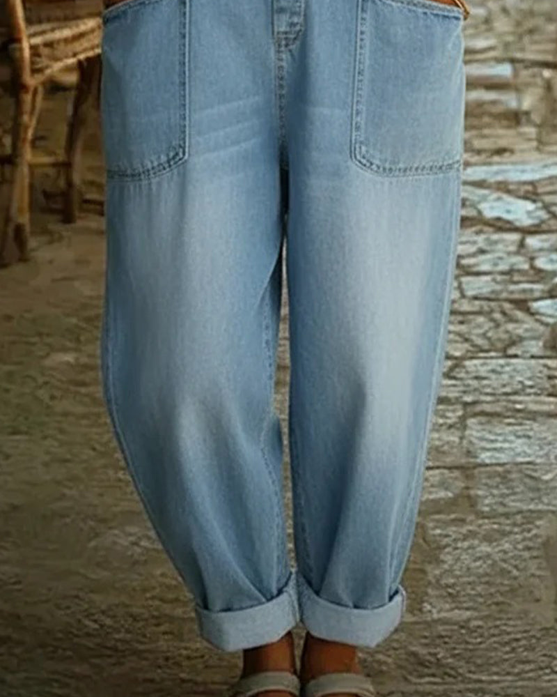 Casual Pocket Denim Jumpsuits