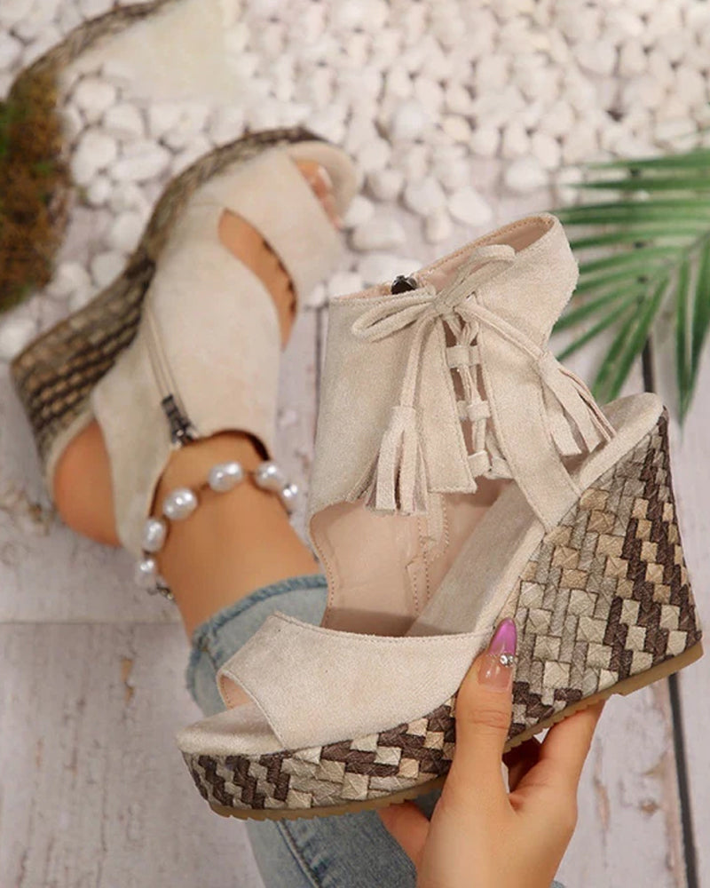 👡Women's Open Toe Platform Wedge Tassel Sandals