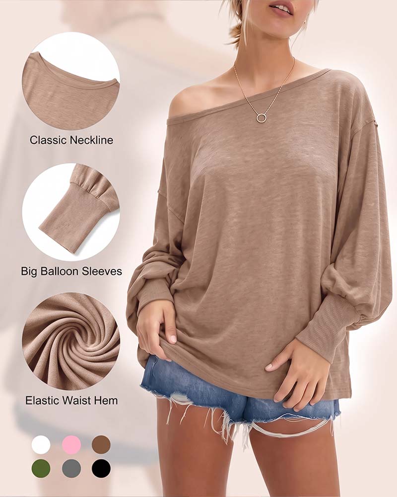 Off-Shoulder Lantern Sleeve Long Sleeve Top