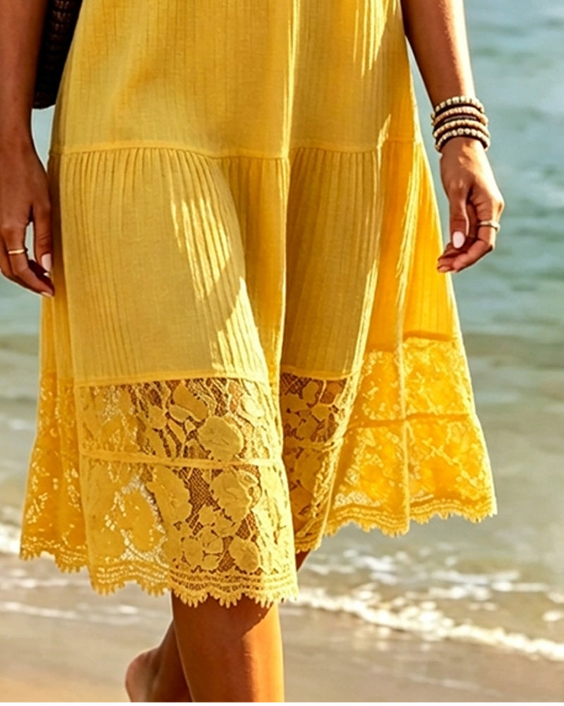Hollow-Out Patchwork Dress