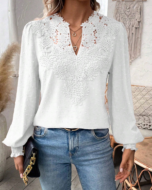 V-Neck Lace Jacquard Blouse