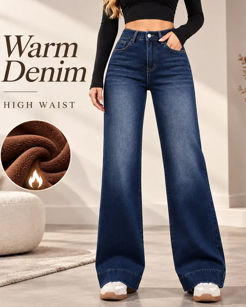 Fleece-Lined Wide-Leg Jeans