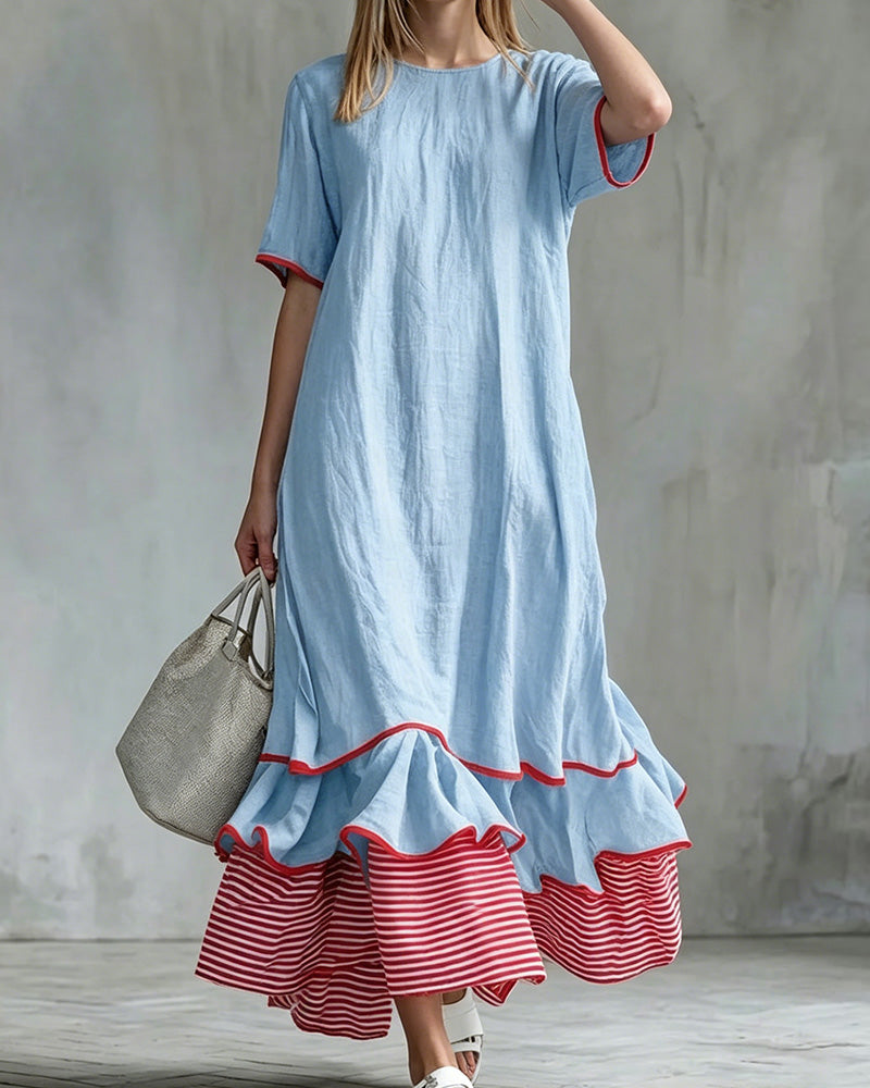 Color Block Stripe Ruffled Maxi Dress