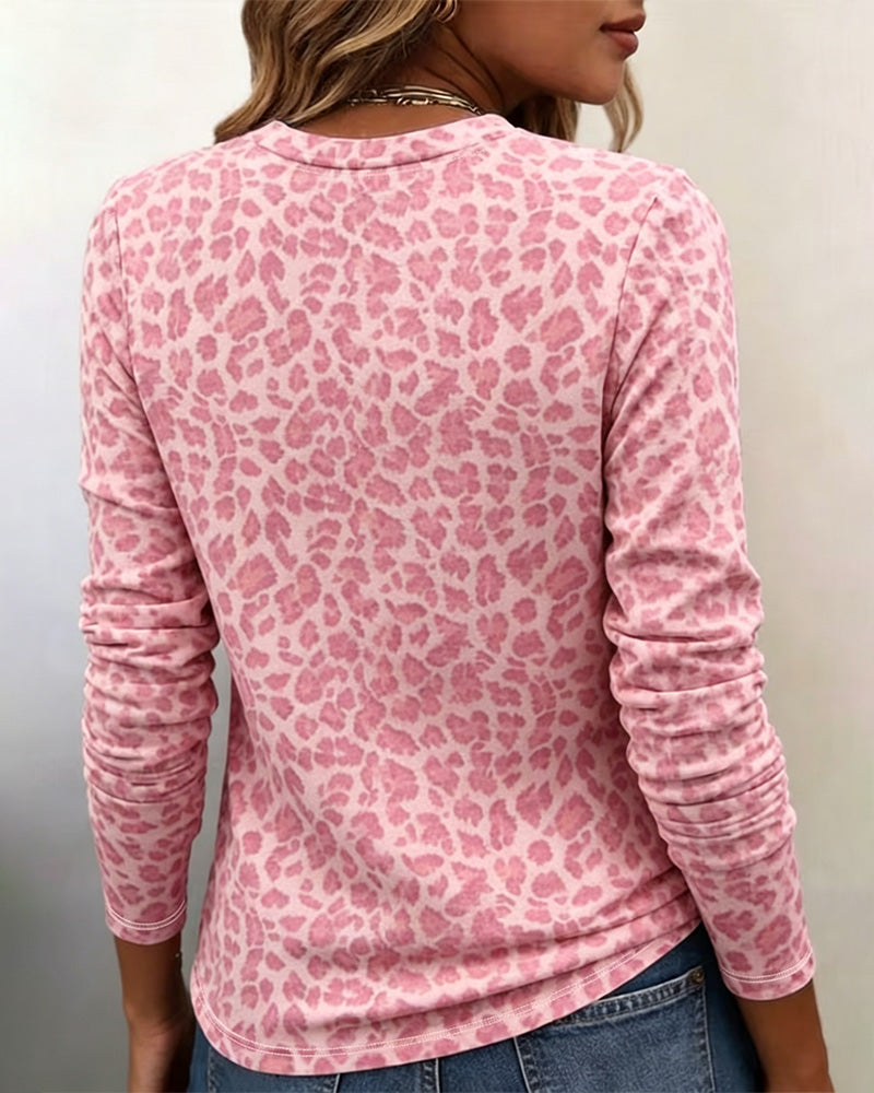 Crew-Neck Leopard Long-Sleeve T-Shirt