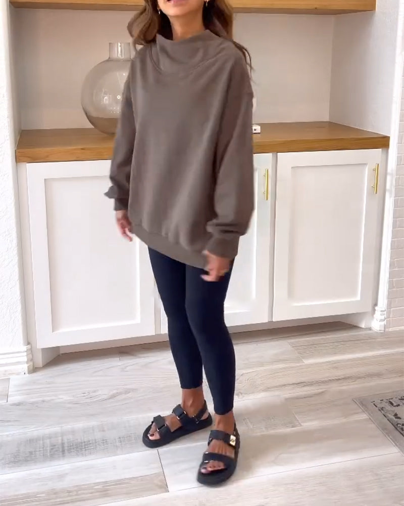 Retro solid color split stand collar sweatshirt