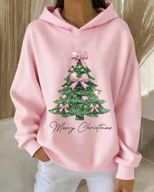 Hooded Casual Christmas Print Sweatshirt