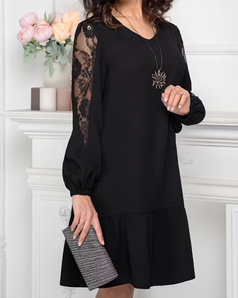 Mesh Patchwork V-Neck Dress