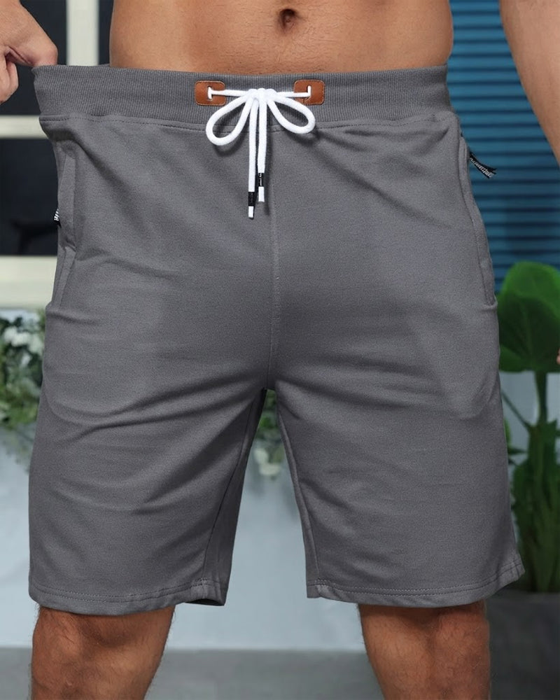 Elastic Waist Drawstring Solid Color Men's Shorts