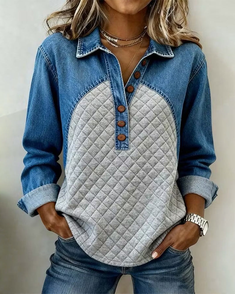 Denim Patchwork Stylish Sweatshirt