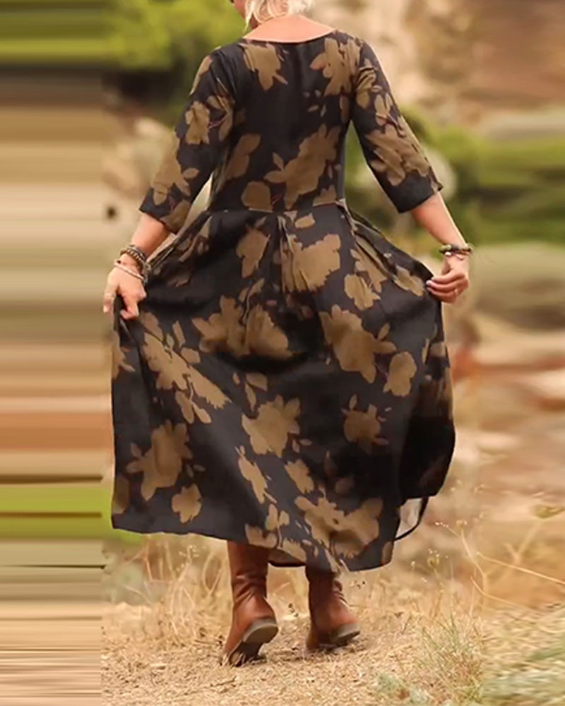 Temperament Retro Printed Dress