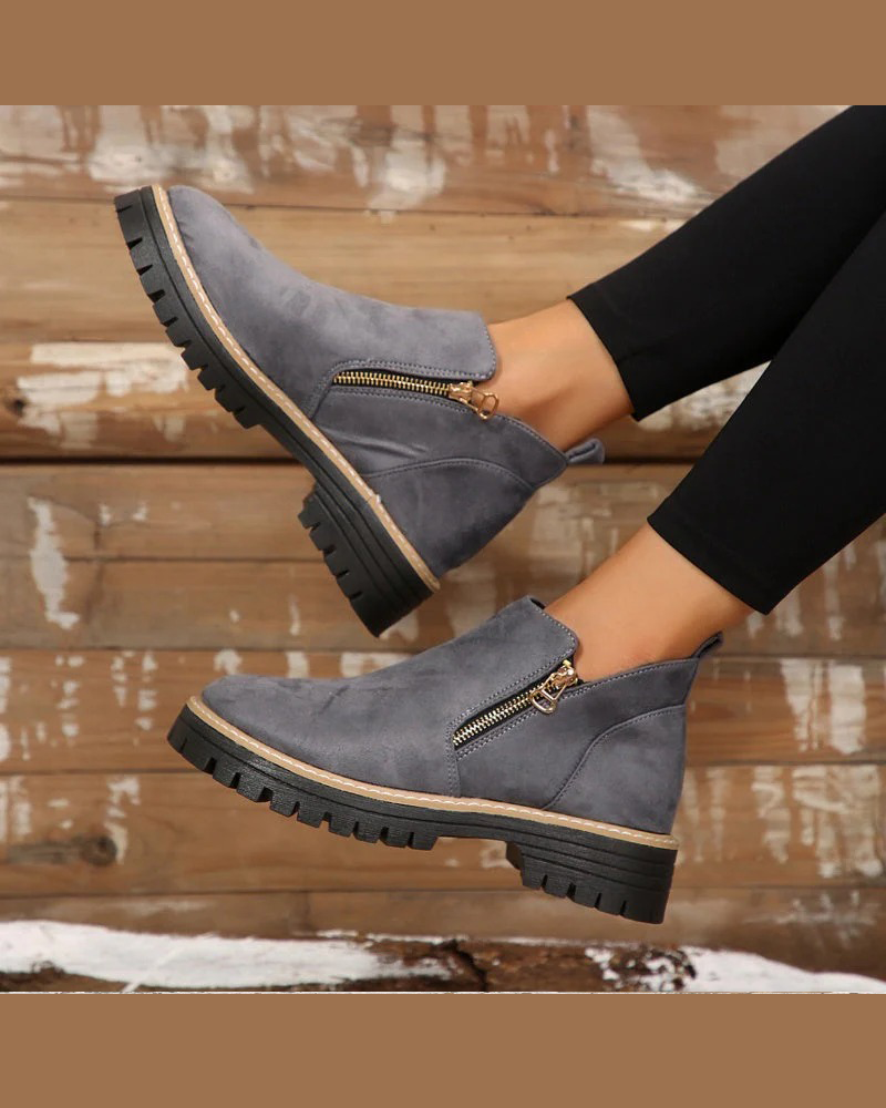 🔥Autumn And Winter Treats🔥Ladies' Boots With Round Toe And Side Zipper
