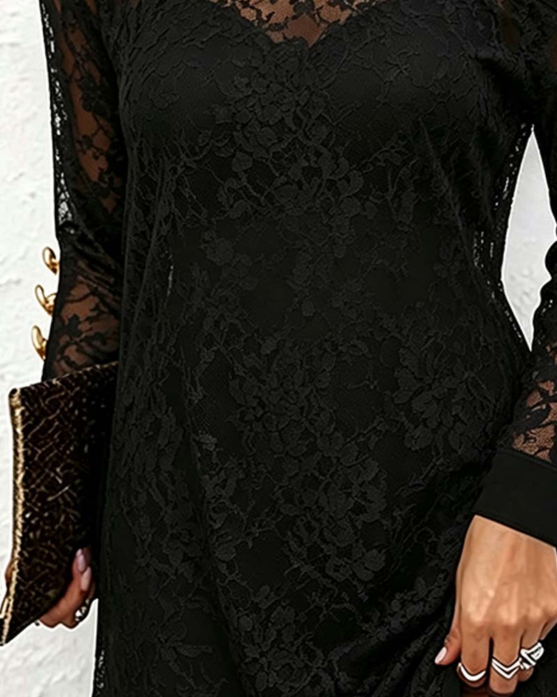 See-Through Lace One-Shoulder Dress