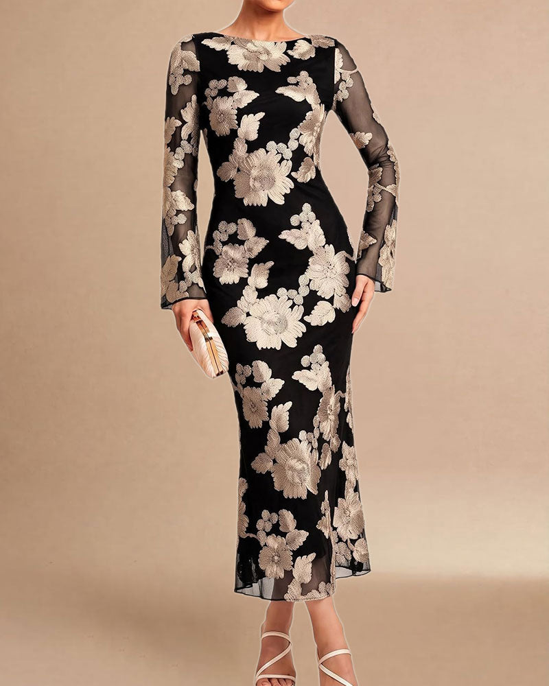 Mesh Floral Long Dress
