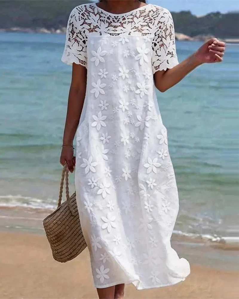 Round Neck Lace Patchwork Dress