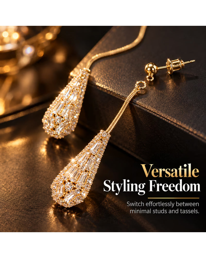 Elegant Zircon-Decorated Two-Way Teardrop Tassel Earrings for Women