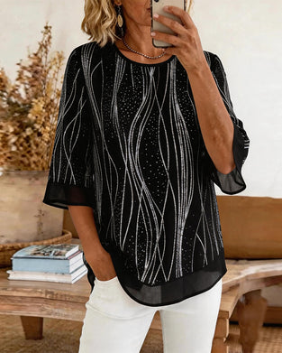 Fashion Print Crew Neck Relaxed Blouse