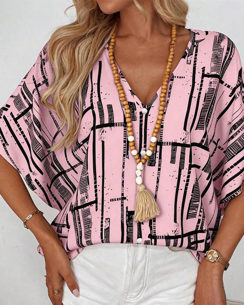 V-Neck Line Batwing Sleeve Blouse