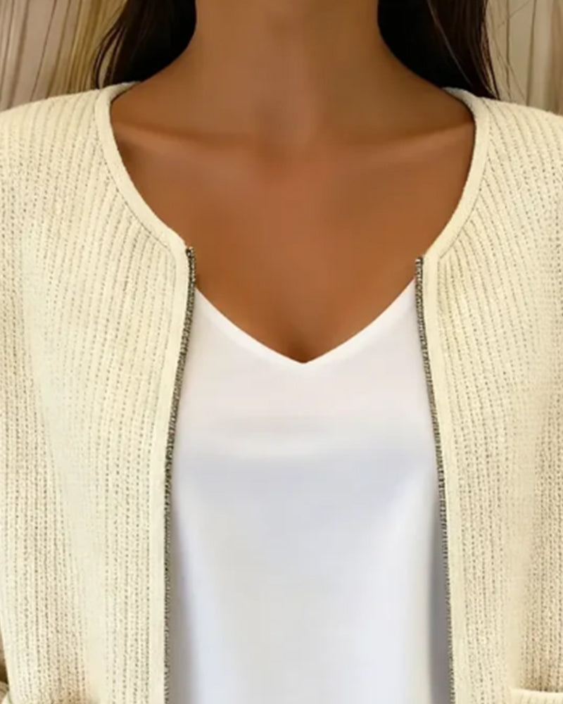 Solid Color Zip-Up Short Cardigan