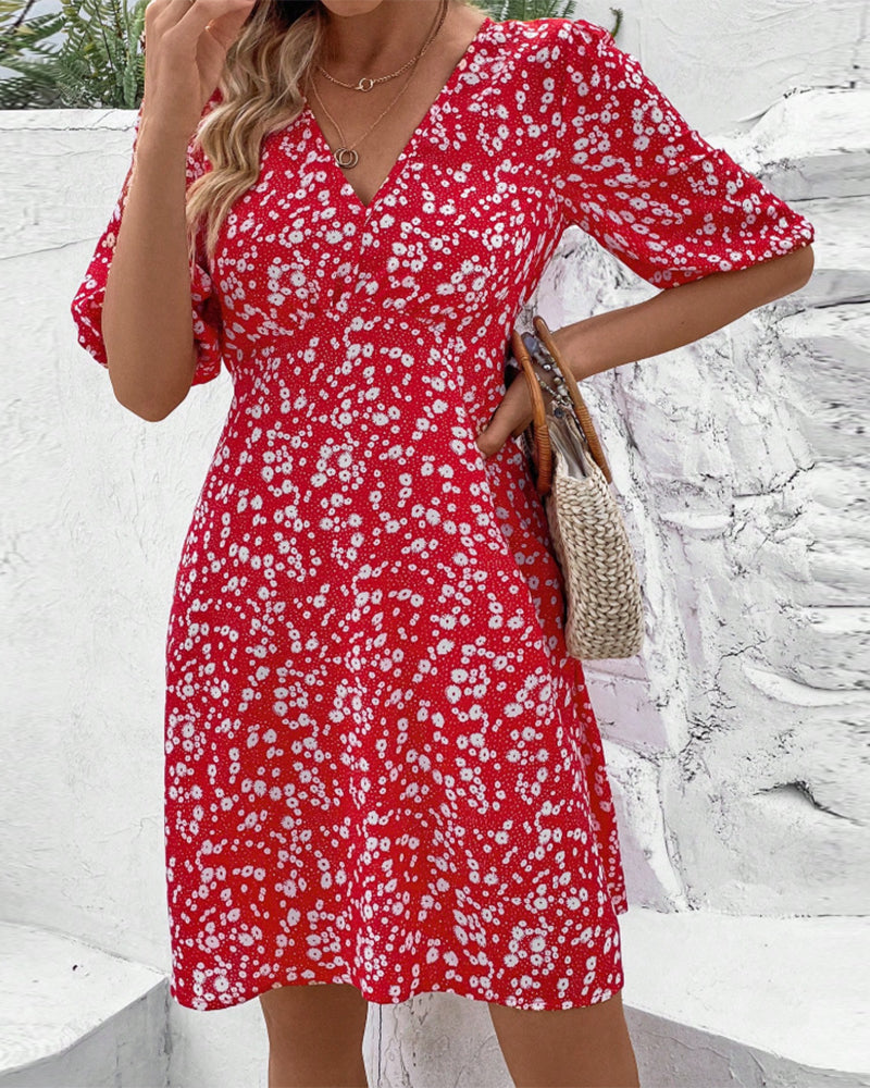 Floral V-Neck Short Dress