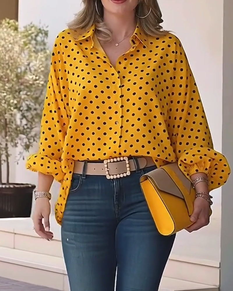 Casual Polka Dot Long-Sleeved Blouse