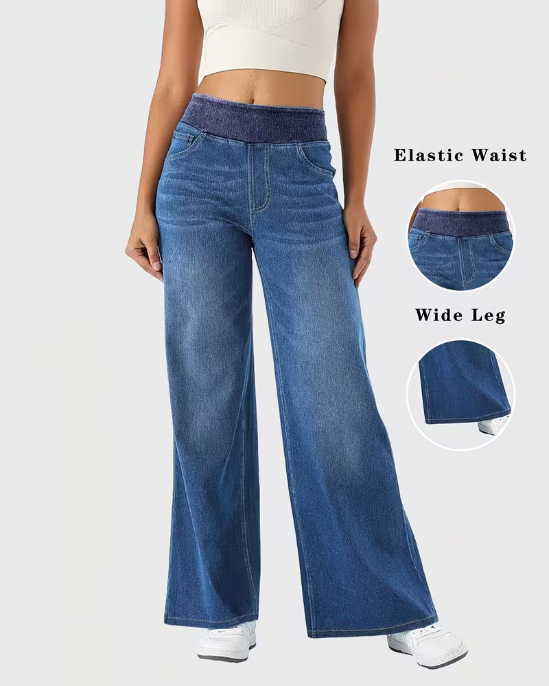 Stretch-Waist Straight Denim Pants