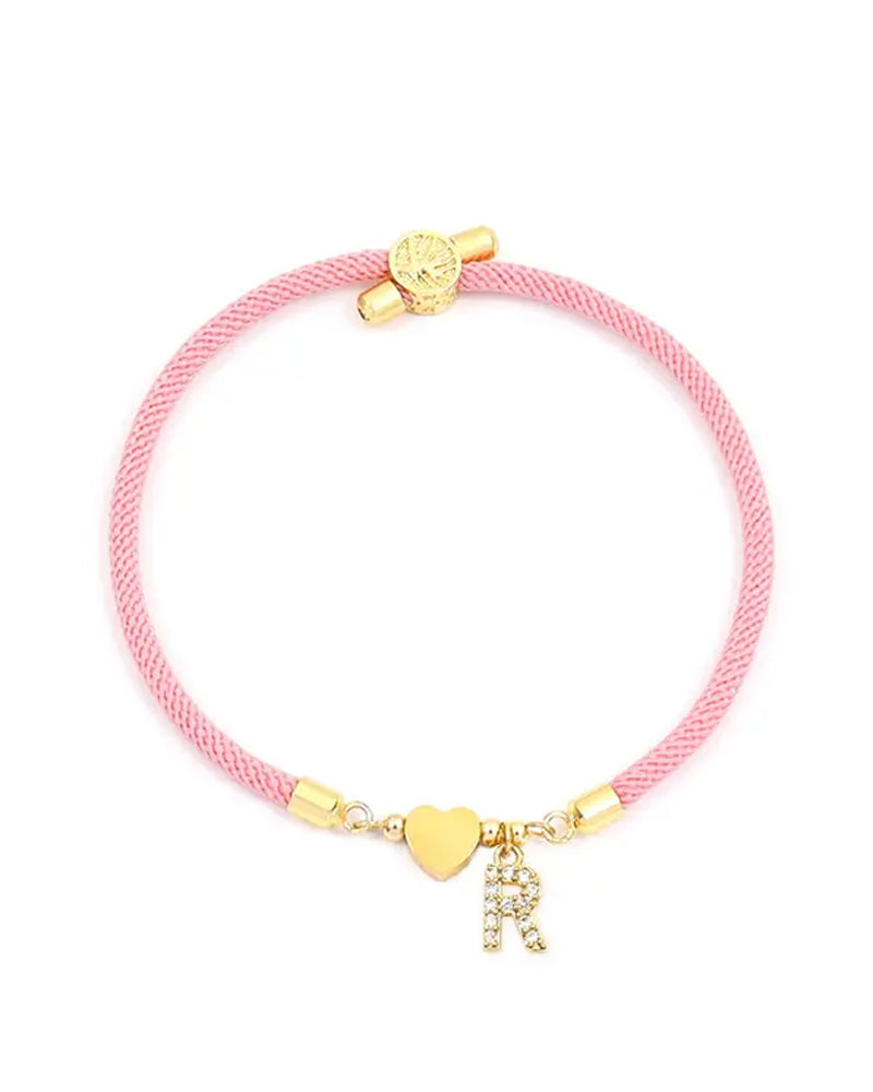 Initial Heart Charm Link Fashionable Bracelet