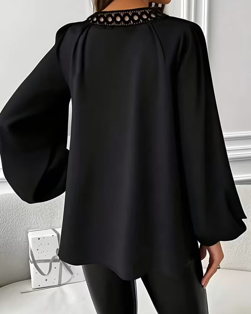 Lantern Sleeve V-Neck Loose Blouse