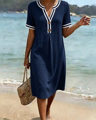 V-Neck Color Block Striped Dress